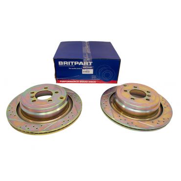 Front Brake Disc (2) Drilled &amp; Grooved 3.6 &amp; 4.2 V8 L322 05- (Britpart) SDB500193 LR031843 SDB500192 DA4622